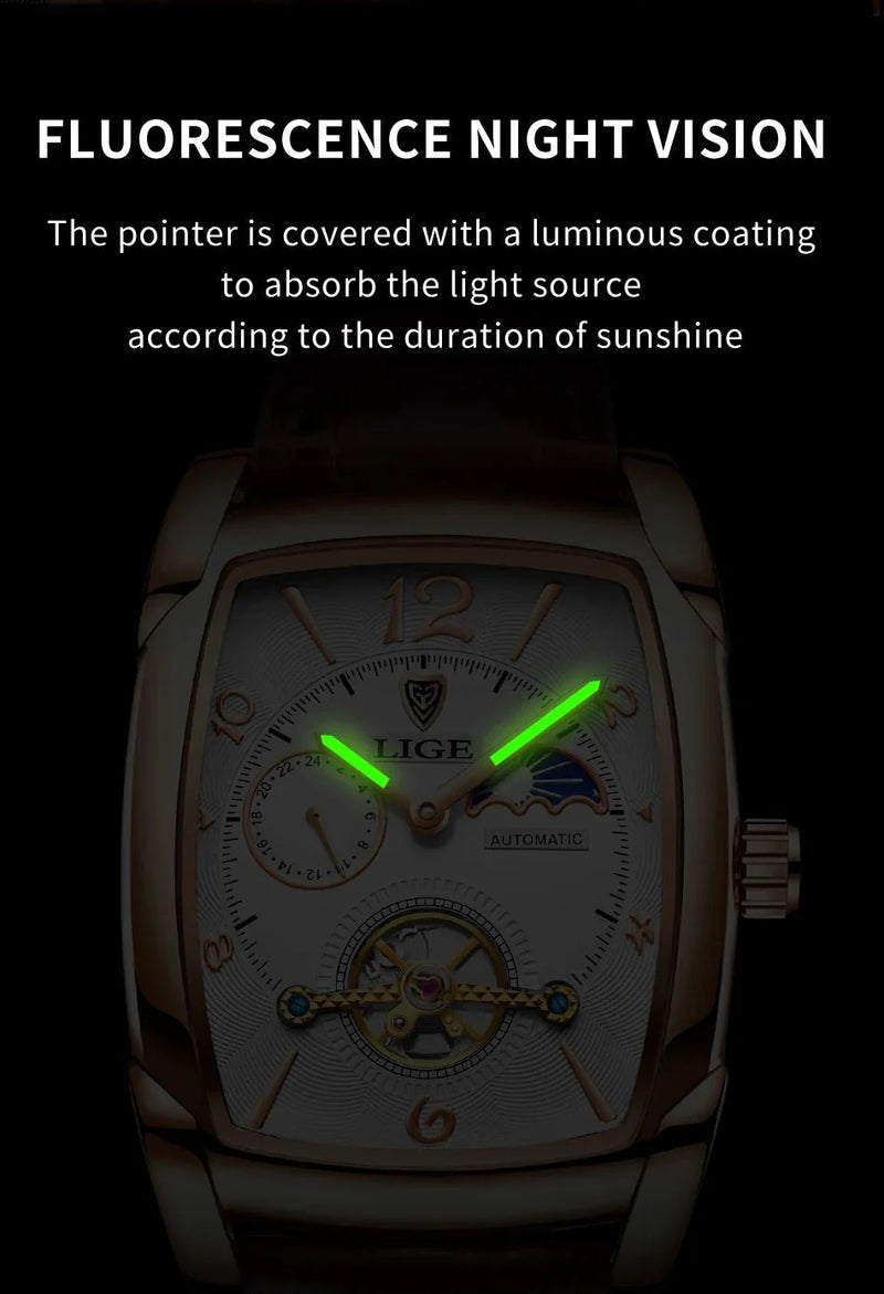 Lige Automatic Moon Phase Tourbillon Luxury Timepiece