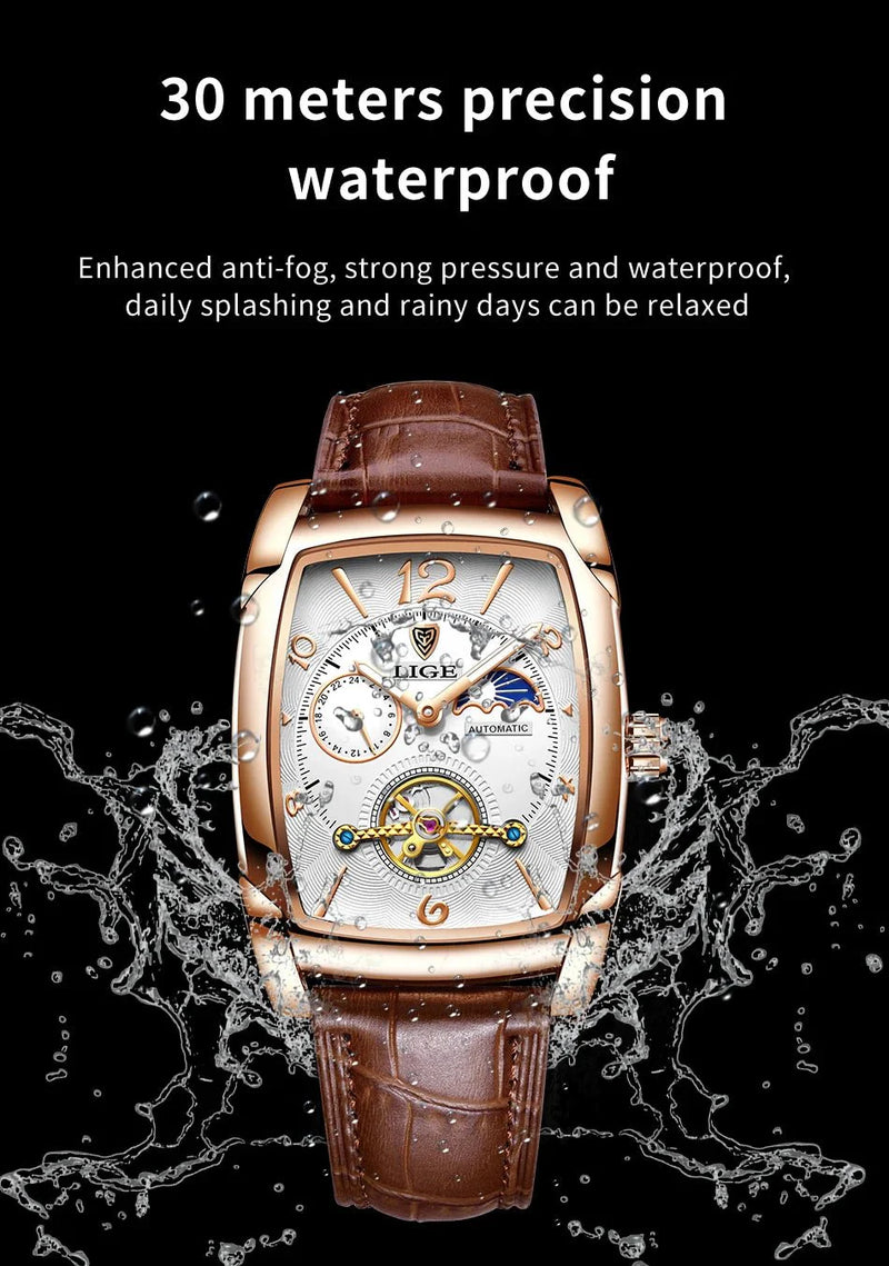 Lige Automatic Moon Phase Tourbillon Luxury Timepiece