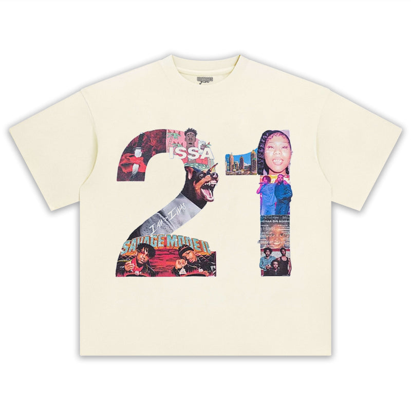 21 SAVAGE & HEAD COLLAGE TEE